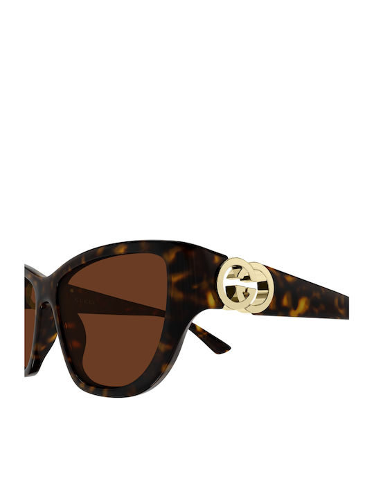 Gucci Women's Sunglasses with Brown Tortoiseshell Frame and Brown Lens GG2122S 003
