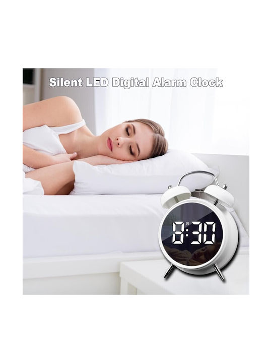 Geräuschloses Digitales Tischuhr LED Metallisch mit Wecker Weiß HL-8891-Weiß