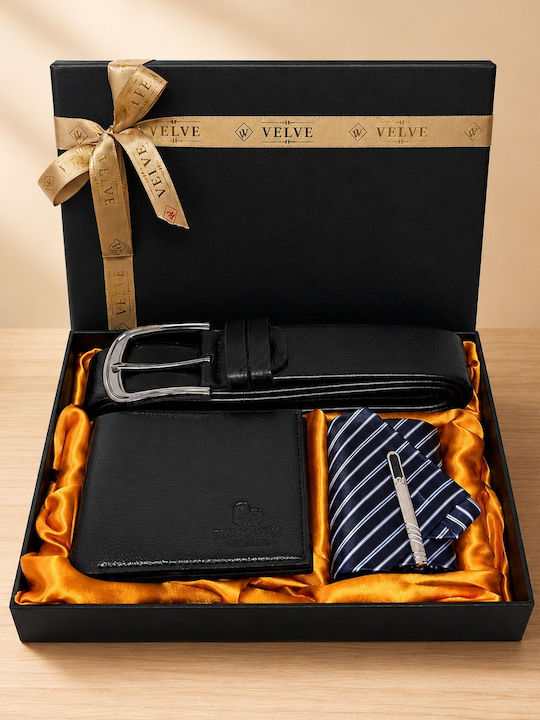 Herrenbrieftasche Leder Schwarz Set