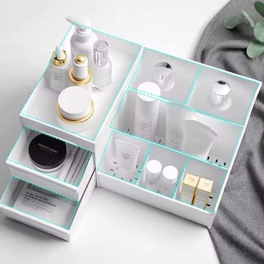 Stewehome Desktop Organizer Drawers Cosmetics Perfumes Lipsticks Jewelry White 25x15.5x11 Cm