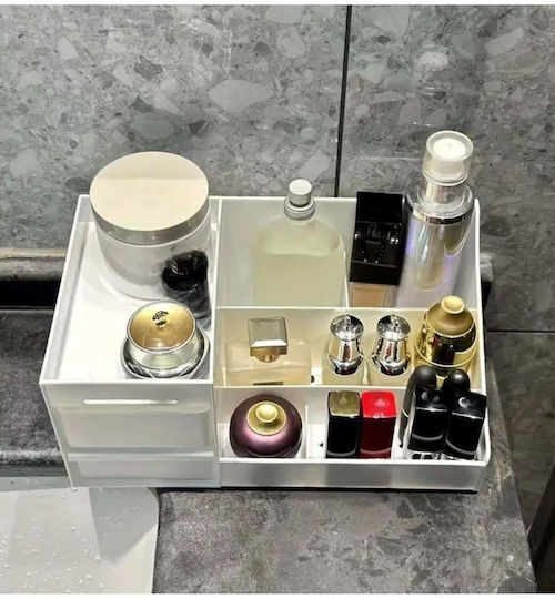Stewehome Desktop Organizer Drawers Cosmetics Perfumes Lipsticks Jewelry White 25x15.5x11 Cm