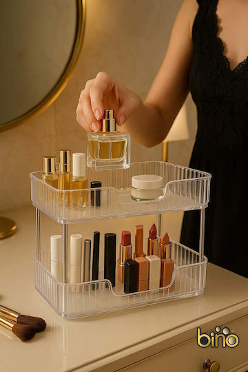 Stewehome Makeup Organizer Two Levels Jewelry Box Cosmetics Storage Box Bathroom Makeup Shelf White 30x17x27 Cm