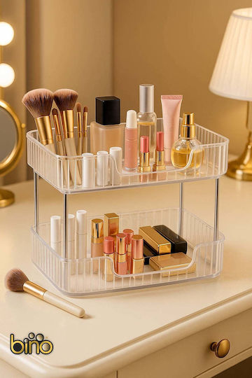 Stewehome Makeup Organizer Two Levels Jewelry Box Cosmetics Storage Box Bathroom Makeup Shelf White 30x17x27 Cm