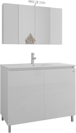 Drop Gemini 100 Πάγκος με Νιπτήρα & Καθρέπτη Μ100xΒ45xΥ80cm Λευκός