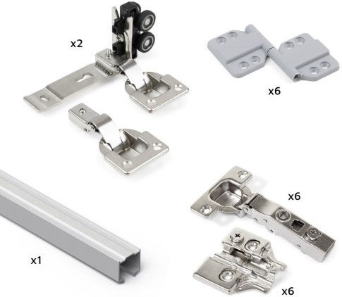 Set of Mechanism for 2 Folding Wardrobe Doors Without Bottom Guide Total Guide Length 2.35m Emuca 6117662
