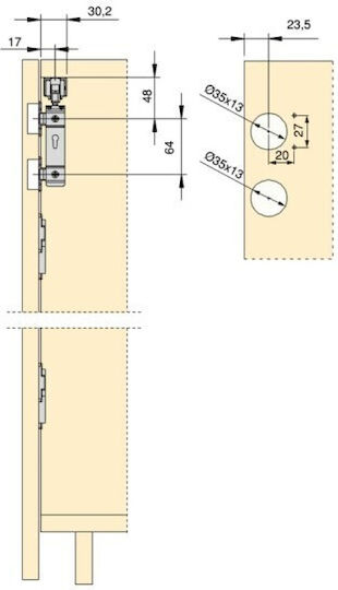 Set of Mechanism for 2 Folding Wardrobe Doors Without Bottom Guide Total Guide Length 2.35m Emuca 6117662