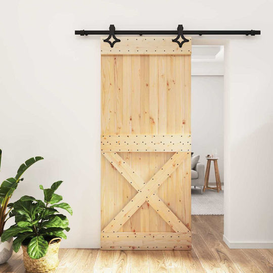 Vidaxl Συρόμενη Πόρτα Φυσικό Μαύρο 90 X 210 Cm