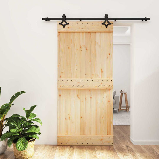 Vidaxl Συρόμενη Πόρτα Φυσικό Μαύρο 95 X 210 Cm