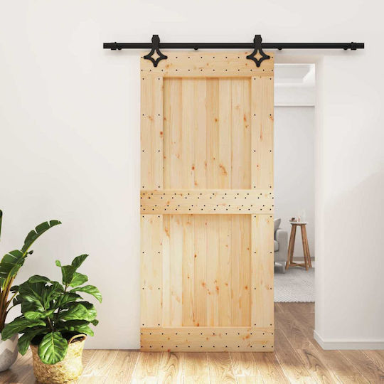 Vidaxl Συρόμενη Πόρτα Φυσικό Μαύρο 95 X 210 Cm
