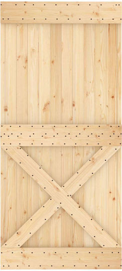 Vidaxl Συρόμενη Πόρτα Φυσικό Μαύρο 95 X 210 Cm