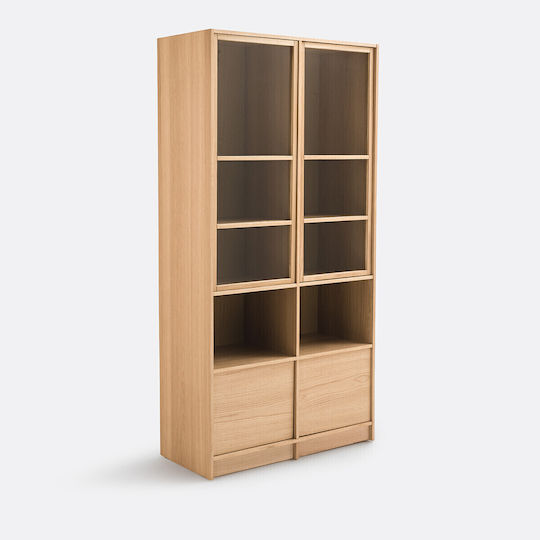 Floor Display Cabinet Made of Wood with Windowed Brown 100x45x200cm