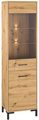 Larnolo 115 Dulap De Prezentare Pentru Sufragerie De Pardoseală Din Placă Din Lemn Agregat Vitrină Cu Geamuri Și Iluminare Artisan Stejar 54x40x200cm 468668MLM