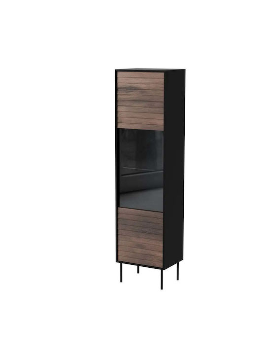 Boden Wohnzimmer Vitrine aus Spanplatte mit Verglast Schwarz 53x40x182cm