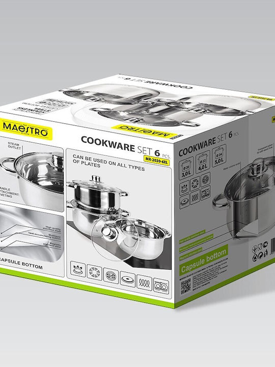 Maestro Pots Set of Stainless Steel with No Coating Silver 3pcs