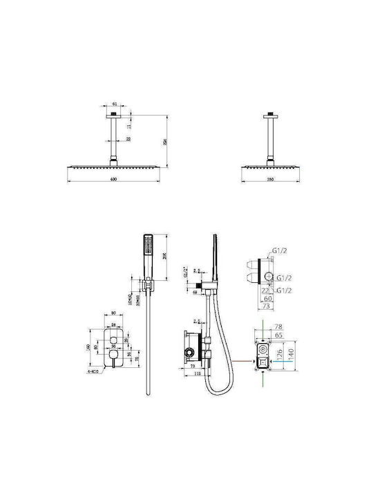 Imex Built-in Mixer Phone & Shower Head Set for Shower 2 Exits Silver
