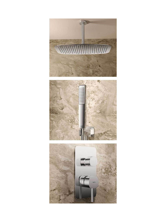 Imex Built-in Mixer Phone & Shower Head Set for Shower 2 Exits Silver