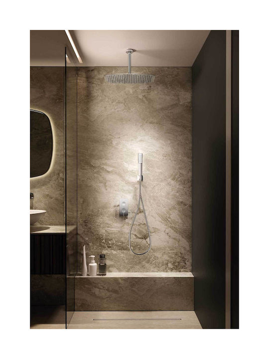 Imex Built-in Mixer Phone & Shower Head Set for Shower 2 Exits Silver