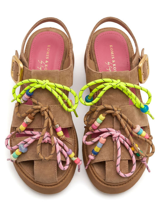 Tabacco Leather Women's Flat Sandals Beige