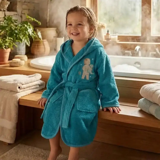 Borea Kids Bathrobe Goodnight Petrol Blue Hooded Borea Kids Bathrobe Goodnight Petrol Blue Hooded