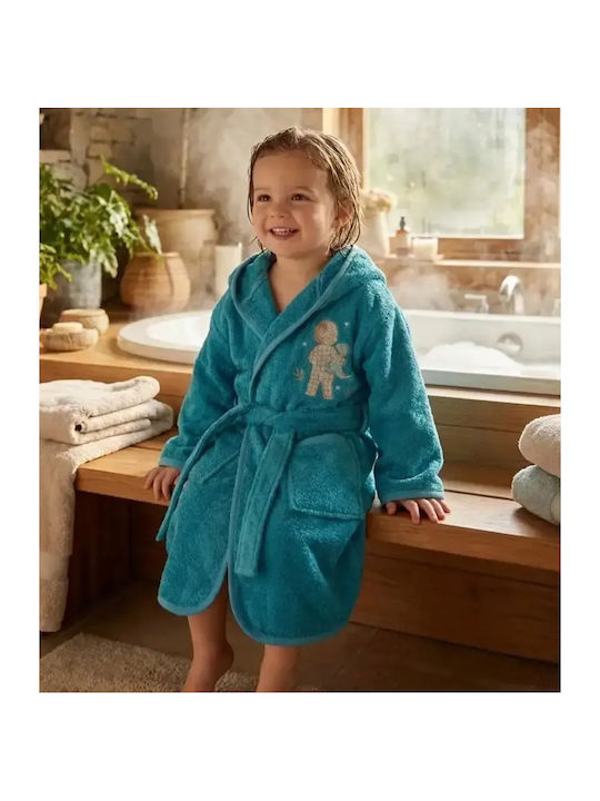 Borea Kids Bathrobe Goodnight Petrol Blue with Hooded