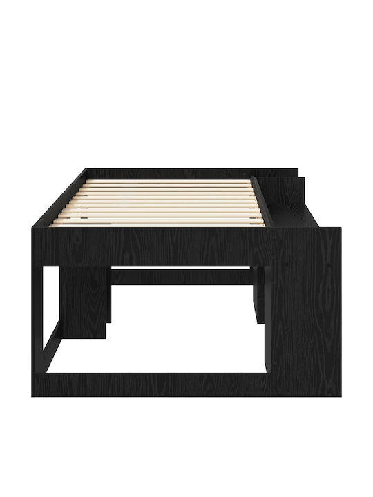 Pat Pentru Copii Single cu Spațiu de Stocare Negru pentru Saltea 80x200cm