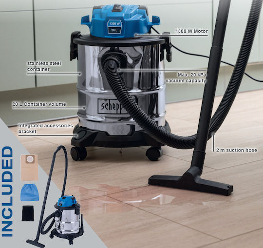 Scheppach Σκούπα Υγρών / Στερεών 1200W με Ανοξείδωτο Κάδο 20lt Μπλε