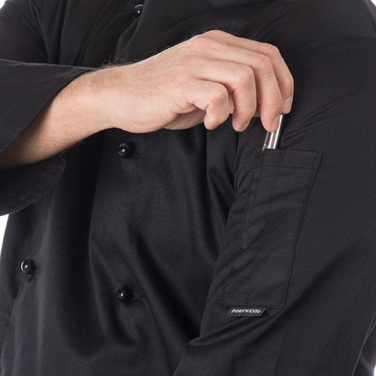 Portwest Сако за готвачи Unisex Черно с Дълъг Ръкав