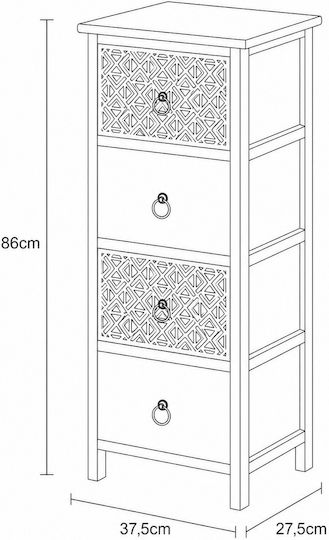 Sertar De Depozitare Din Lemn Cu 4 Sertare L37.5xL27.5xÎ86cm