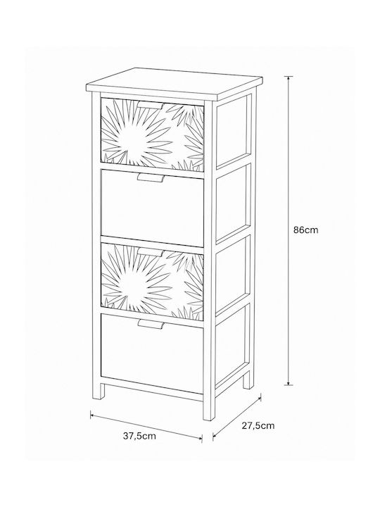 Wooden Storage Drawers with 4 Drawers L37.5xW27.5xH86cm