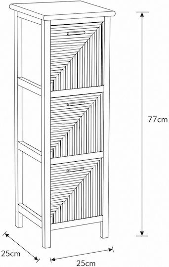 Sertar De Depozitare Din Lemn Cu 3 Sertare L25xL25xÎ77cm