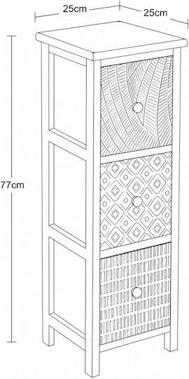 Sertar De Depozitare Din Lemn Cu 3 Sertare L25xL25xÎ77cm