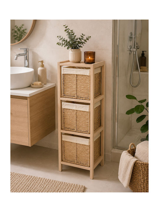 Wooden Storage Drawers with 3 Drawers L25xW25xH77cm