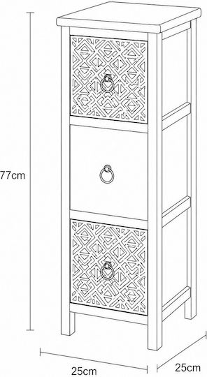 Sertar De Depozitare Din Lemn Cu 3 Sertare L25xL25xÎ77cm