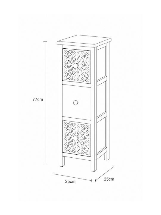 Wooden Storage Drawers with 3 Drawers L25xW25xH77cm