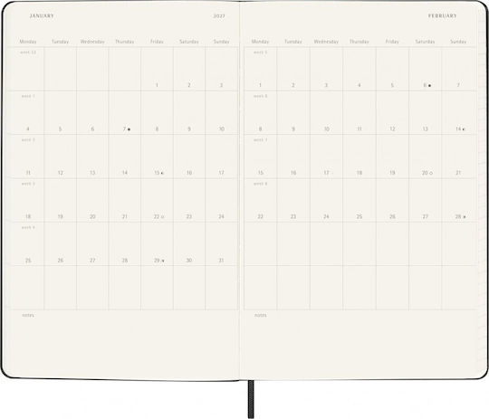 Moleskine Classic Planner 2026 2027 Weekly Notes 18 Month Black Large 13x21 Hard Cover 8056999279790
