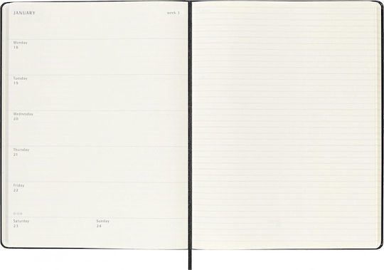 Moleskine Classic Планиращ 2026 2027 Седмични Бележки 18 Месеца Черен Екстра Голям 19x25 Твърда Корица 8056999279905