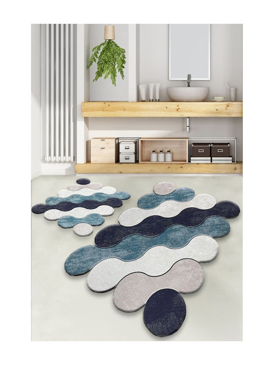 L'Εssentiel Maison Set Badematten Synthetisch,Polyester/Cotton/Leather Rechteckig Blue 2Stück