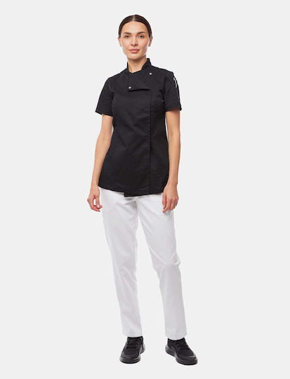 strongAnt Chef Jacket 100% Cotton Female Black with Short Sleeve