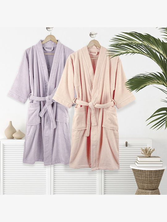 Nima Bathrobe with Collar Coral 250gsm