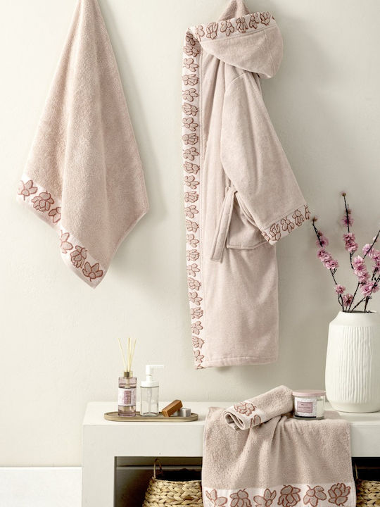 Nima Hooded Bathrobe in Pink Colour 360gr/m²