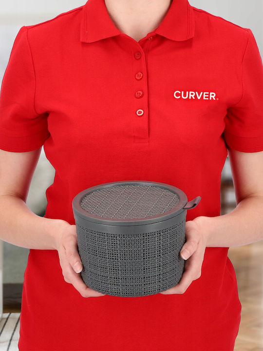 Recipient rotund din iută cu capac 2l Ø17x13cm gri închis