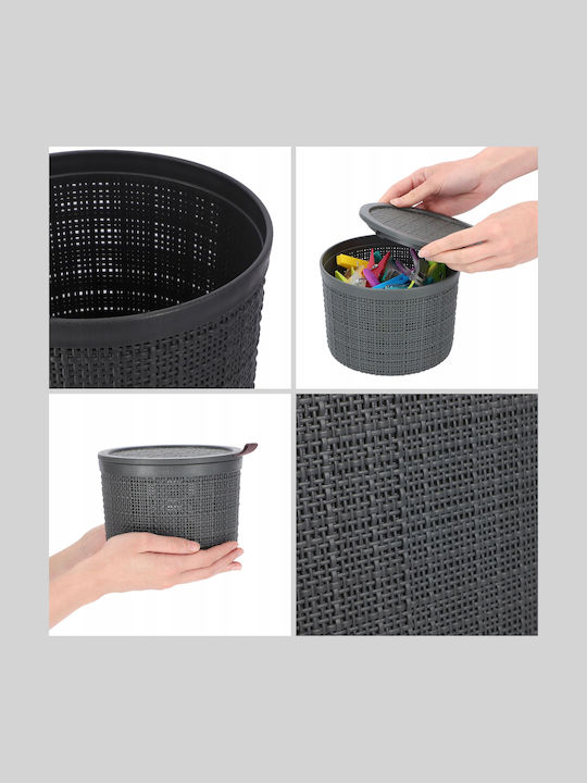 Recipient rotund din iută cu capac 2l Ø17x13cm gri închis