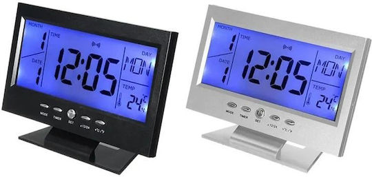 Tischuhr Digital LCD mit Wecker Silber DS-8082