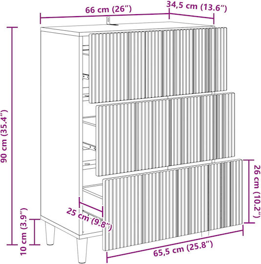 Sertar De Birou Din Lemn Alb 66x34.5x90cm