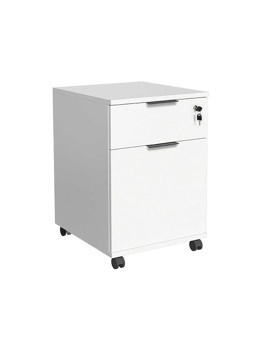 Office Storage Chipboard Drawer with Wheels, Lock & Drawers White L41xW41xH61cm
