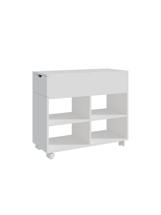 Cabinet De Birou Din Lemn Cu Roți Alb 70x30x61cm