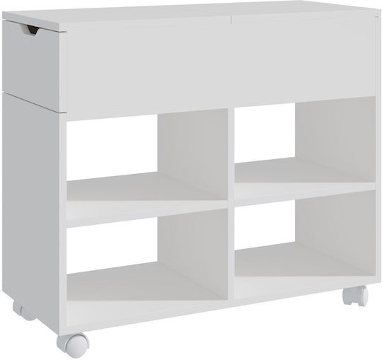 Cabinet De Birou Din Lemn Cu Roți Alb 70x30x61cm