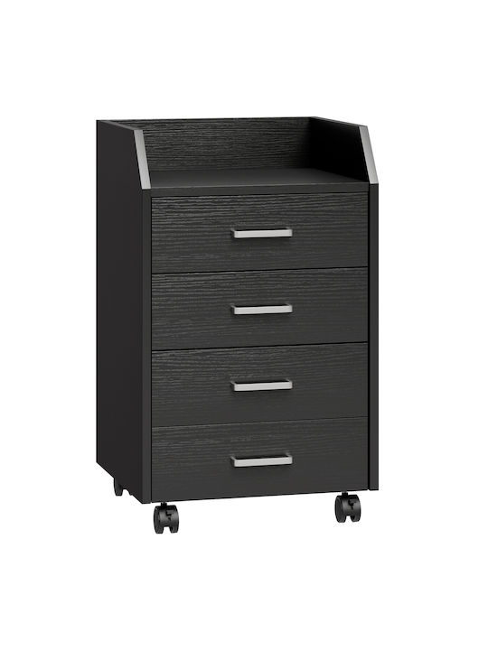 Office Drawer Wooden with Wheels & Drawers Black Wood Effect 40x36x65cm