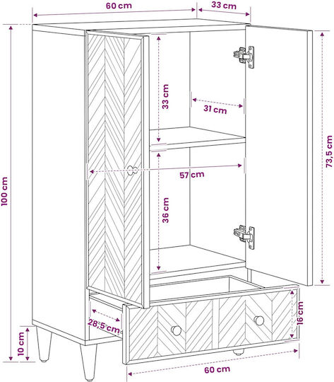 Comodă Dormitor din Lemn Masiv Maro 60x33,5x100cm