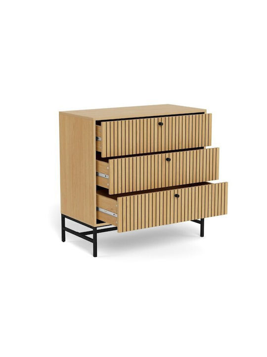 Norsica Levala Wooden & Metallic Chest of Drawer Light Oak 81x40x80cm